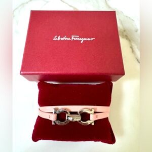 SALVATORE FERRAGAMO Gancini Dbl Wrap Leather Bracelet Cipria Pink Sz 6 Like New!